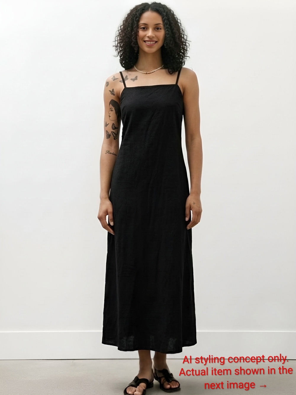 Japna Black Linen Maxi Slip Dress